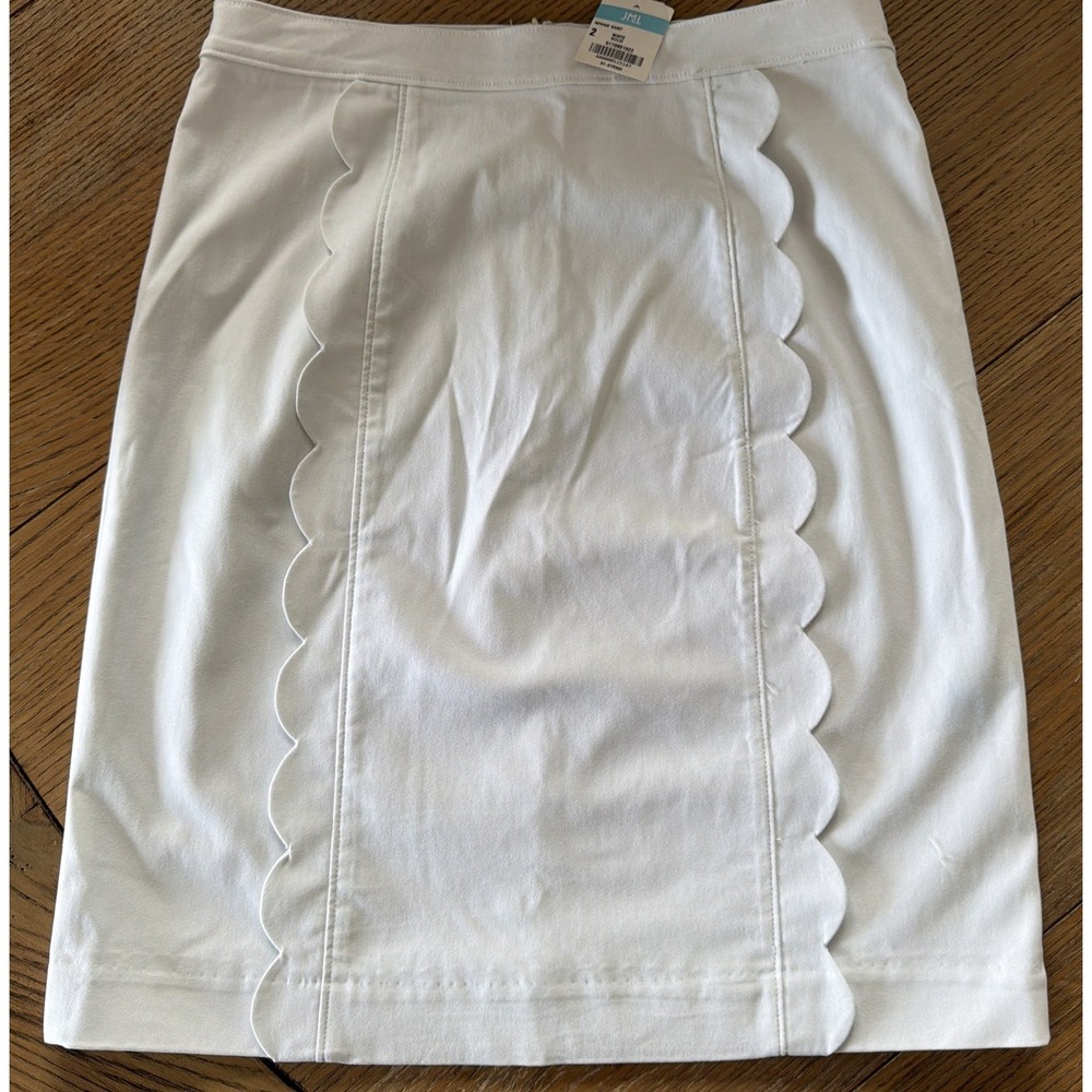J.McLaughlin $168 Winnie Stretch Skirt 2 White‎ Scalloped NWT Preppy Coastal